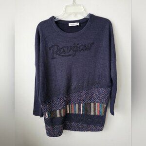 TSUMORI CHISATO | Ravi Jour Sweater Navy Embellished Mixed Media Sz L